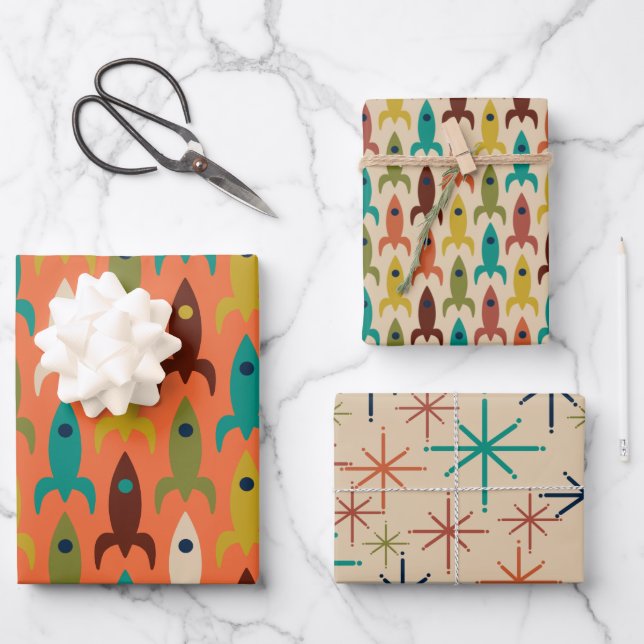 Feuille De Papier Cadeau Rocks rétro de l'âge atomique et Starburbs médians (Recto)