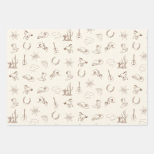 Feuille De Papier Cadeau Rodéo Ouest Neutre Brown & Jeu Bleu