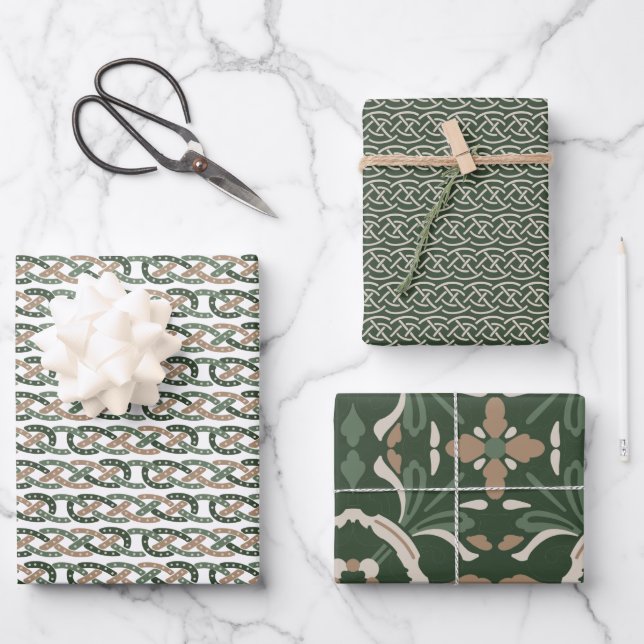 Feuille De Papier Cadeau ROI celtique vert brun beige brun (Recto)