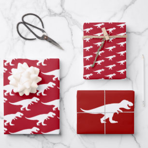 Feuille De Papier Cadeau Roi T-Rex Dinosaure Tyranosaure Rouge Puissant Pat