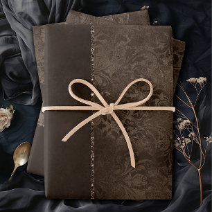 Feuille De Papier Cadeau Romance en bronze de minuit Satiny Grunge Damask