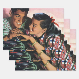 Feuille De Papier Cadeau Romance vintage, amour du lycée en amour