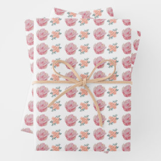 Feuille De Papier Cadeau Romantic Pink Roses and Peach Blossoms 