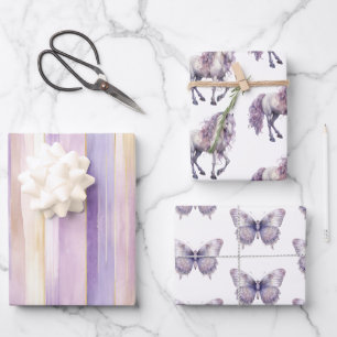 Feuille De Papier Cadeau Romantique Lavande White Horse Stripes Anniversair