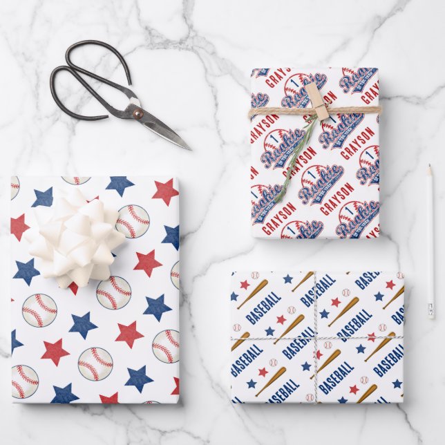 Feuille De Papier Cadeau Rookie de baseball de l'année 1er fête d'anniversa (Recto)
