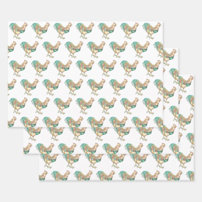 Feuille De Papier Cadeau Rooster coloré (Lot)