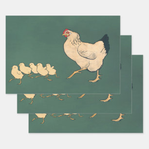 Feuille De Papier Cadeau Rooster de découpage de poulet vintage rustique
