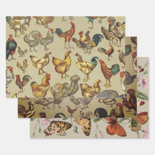 Feuille De Papier Cadeau Rooster Poulet de la ferme Pays Animal