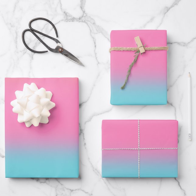 Feuille De Papier Cadeau Rose Aura Et Bleu Gradient (Recto)