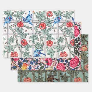 Feuille De Papier Cadeau Rose avec petit oiseau, William Morris