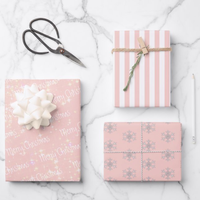 Feuille De Papier Cadeau Rose | Blanc | Noël (Recto)