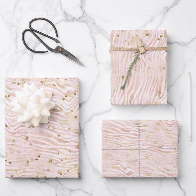 Feuille De Papier Cadeau Rose Blush Gold Zebra Print Glitz (Recto)