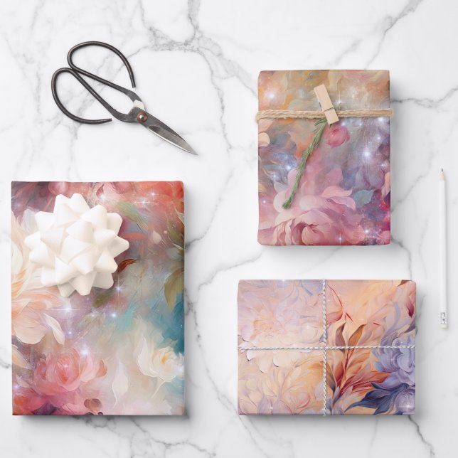 Feuille De Papier Cadeau Rose Blush Péché Orange Floral  (Recto)
