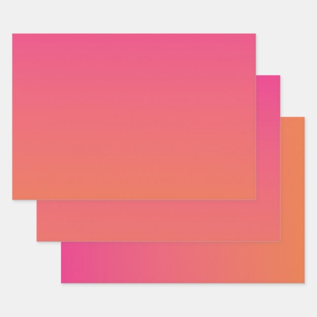 Feuille De Papier Cadeau Rosé clair à orange brillant dégradé solide (Lot)