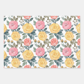 Feuille De Papier Cadeau Rose d'aquarelle rose et jaune
