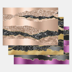 Feuille De Papier Cadeau Rose en marbre or violet parties scintillant métal