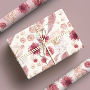 Feuille De Papier Cadeau Rose et Fleur de Champ Rose Pastel Féminin