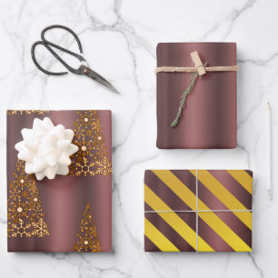 Feuille De Papier Cadeau Rose foncé or rose sombre Noël