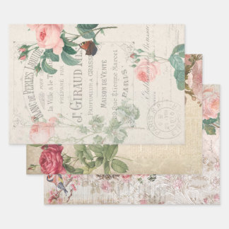 Feuille De Papier Cadeau Rose français vintage Ephemera Decoupage
