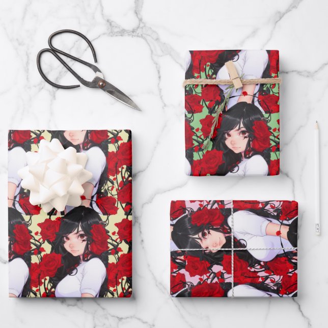 Feuille De Papier Cadeau Rose Girl Anime (Recto)