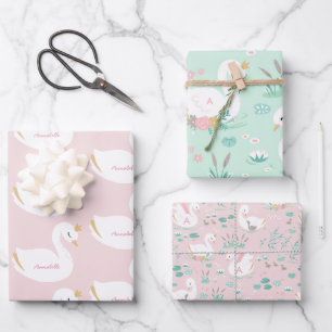 Feuille De Papier Cadeau Rose girly élégant mignon belle cygne enfants 