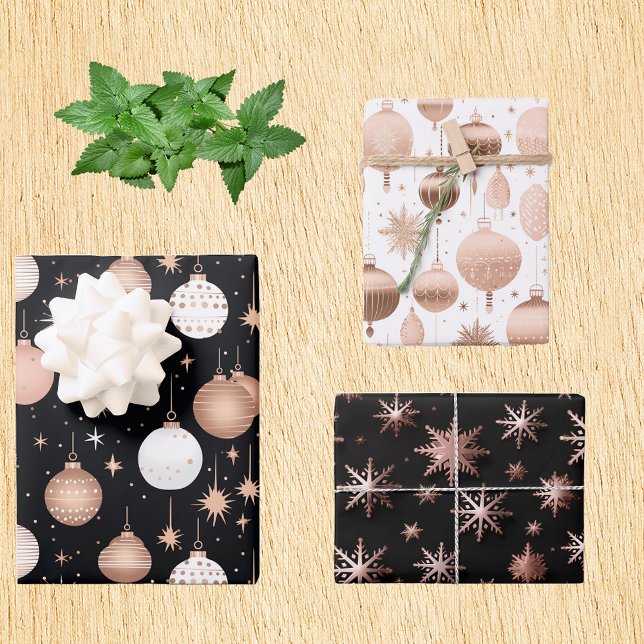 Feuille De Papier Cadeau Rose Gold Holiday Métallurgiques Ornements Snowfla (Créateur téléchargé)