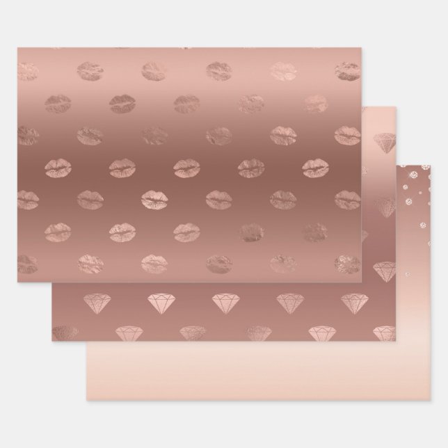 Feuille De Papier Cadeau Rose Gold Kisses Lièvres (Lot)