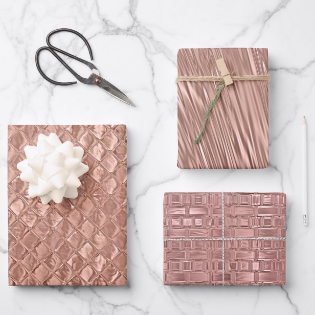Feuille De Papier Cadeau Rose Gold Metallic Foil Look Texté (Recto)