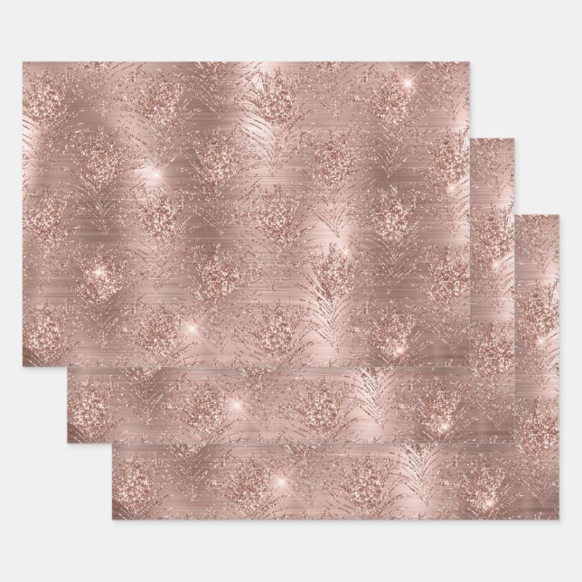 Feuille De Papier Cadeau Rose Gold Pailleté Paillettes Cadeau Tendance pour (Lot)