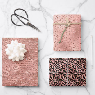 Feuille De Papier Cadeau Rose Gold Rose Glam Glitter Zebra Print