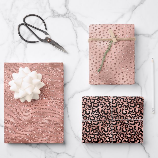 Feuille De Papier Cadeau Rose Gold Rose Glam Glitter Zebra Print (Recto)