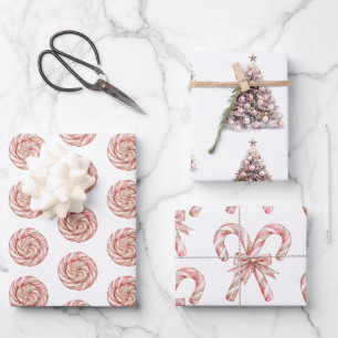 Feuille De Papier Cadeau Rose Gold White Pepperments Noël