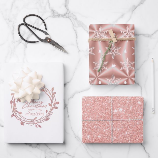Feuille De Papier Cadeau Rose métallique Gold Platinum Argent Noël (Recto)