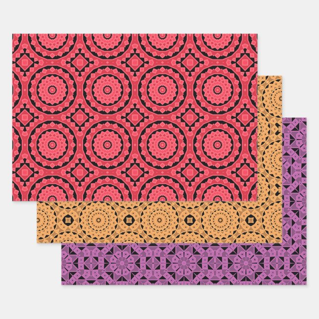 Feuille De Papier Cadeau Rose ocre violet Cool marocain Mosaïque Motifs (Lot)