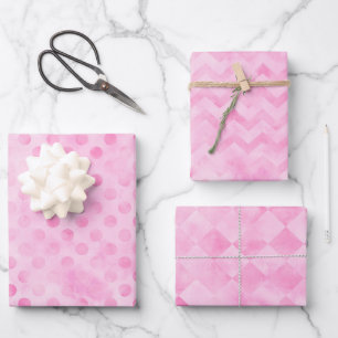 Feuille De Papier Cadeau Rose Pâle Aquarelle Points Chevrons Diamant