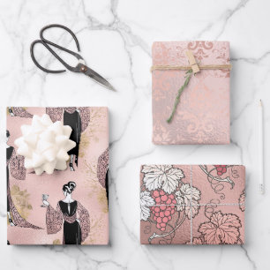 Feuille De Papier Cadeau Rose Pâle et Or Rose Paris Vin Rosé