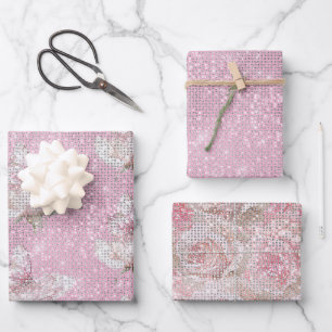 Feuille De Papier Cadeau Rose Papillon Étincelle Rose Foncé Anniversaire