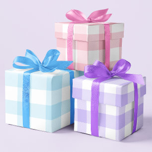 Feuille De Papier Cadeau Rose pastel, bleu et violet Pâques Gingham Multi