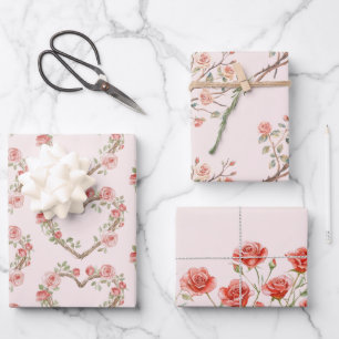 Feuille De Papier Cadeau Rose rouge romantique rose rose florale cœur maria