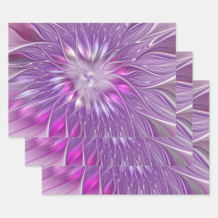 Feuille De Papier Cadeau Rose violet passion Fleur Art Abstrait Fractal