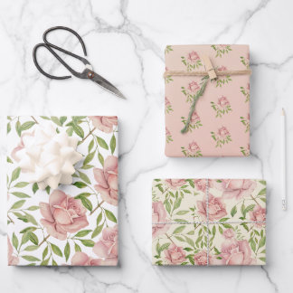 Feuille De Papier Cadeau Roses aquarelle lilas rosé