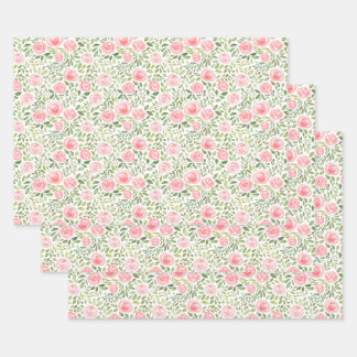 Feuille De Papier Cadeau Roses aquarelles peintes à la main