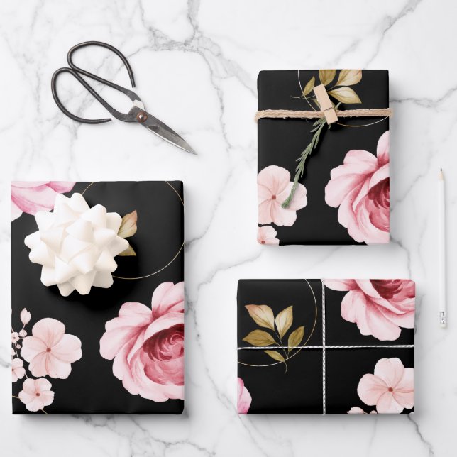 Feuille De Papier Cadeau Roses d'aquarelle 32 (Recto)