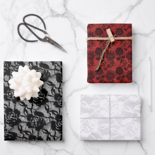 Feuille De Papier Cadeau Roses noires d'Halloween assorties gothiques dente
