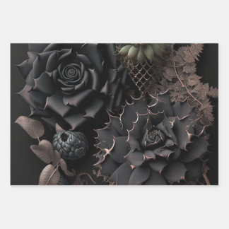 Feuille De Papier Cadeau Roses noirs et succulents Goth et Bohème