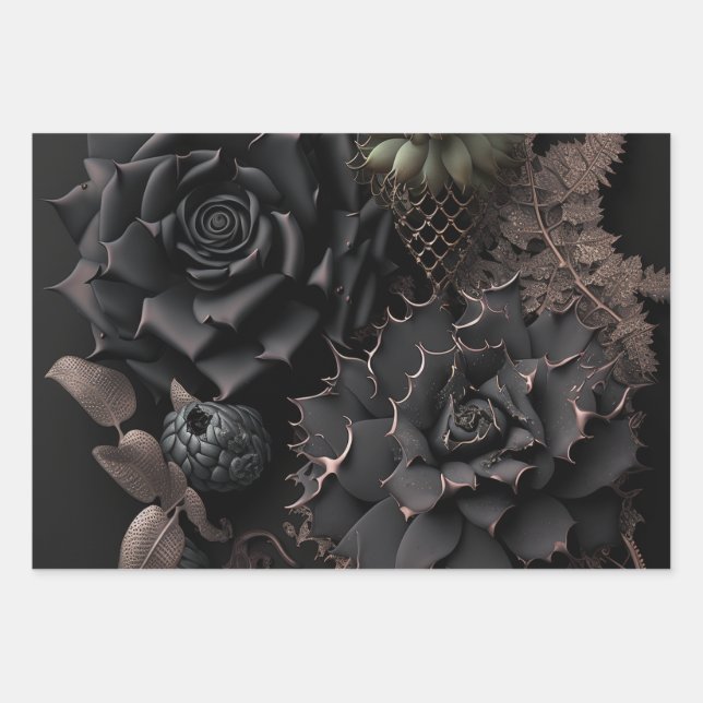 Feuille De Papier Cadeau Roses noirs et succulents Goth et Bohème (Devant)