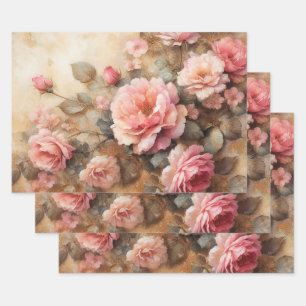 Feuille De Papier Cadeau Roses roses blanches Découpage Vintage