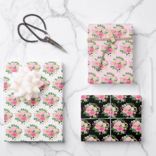 Feuille De Papier Cadeau Roses roses fleurs et verdure