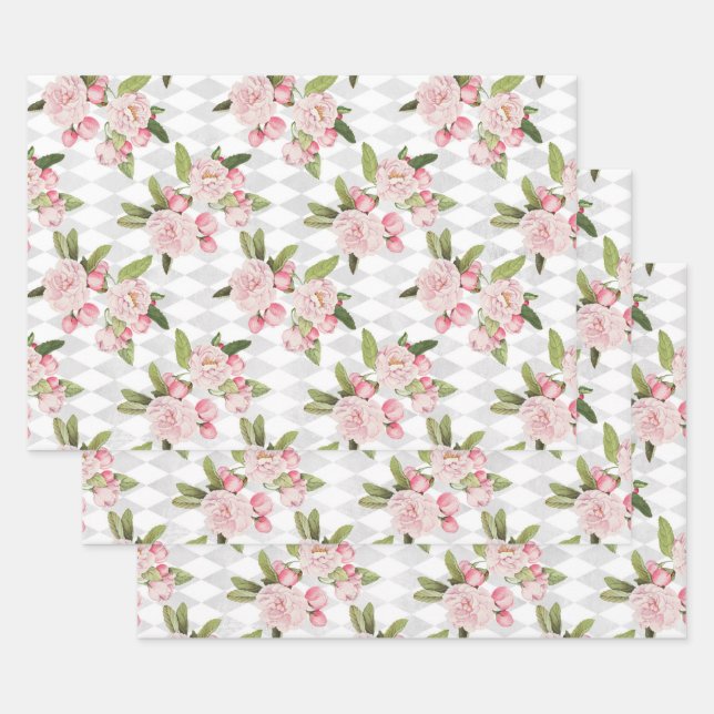 Feuille De Papier Cadeau Roses roses roses sur tableau de contrôle (Lot)