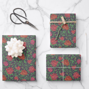 Feuille De Papier Cadeau Roses rouges et fuchsia parfaites de style gothiqu